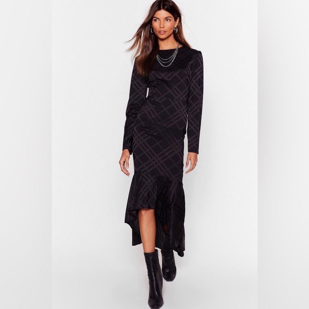 NWT Nasty Gal Satin Midi Frill Hem Dress